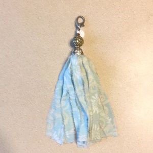 Purse charm pale green tassel , textured nugget bead Silver lobster. Pendant NWT